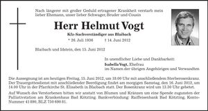 Traueranzeige Helmut Vogt