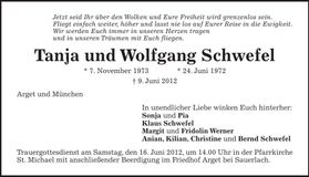 Traueranzeige Tanja Wolfgang Schwefel