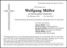 Traueranzeige Wolfgang Müller