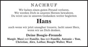 Traueranzeige Ettenberger Hans