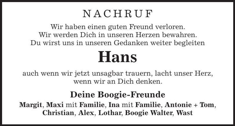 Traueranzeige Ettenberger Hans