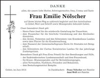 Traueranzeige Emilie Nölscher
