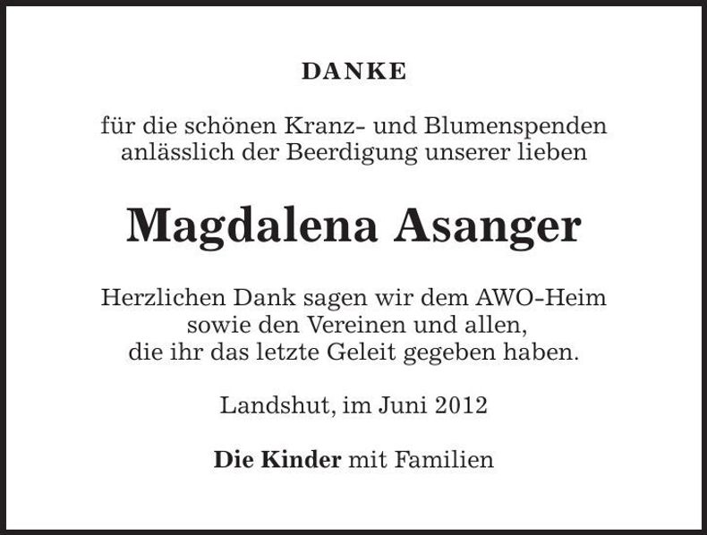 Traueranzeige Magdalena Asanger
