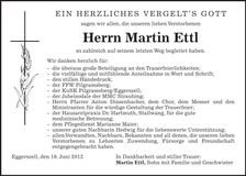 Traueranzeige Martin Ettl