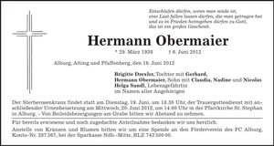 Traueranzeige Hermann Obermaier