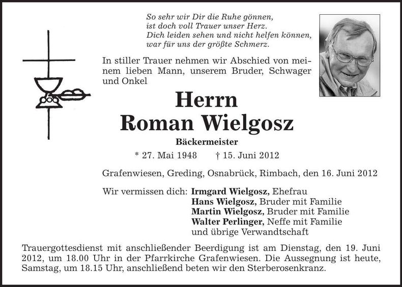 Traueranzeige Roman Wielgosz