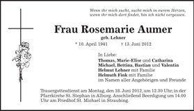 Traueranzeige Rosemarie Aumer