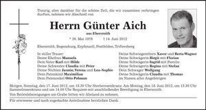 Traueranzeige Günter Aich