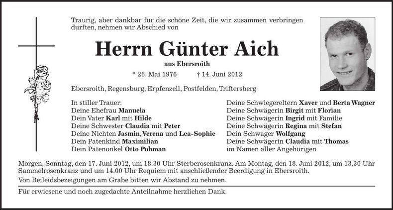 Traueranzeige Günter Aich