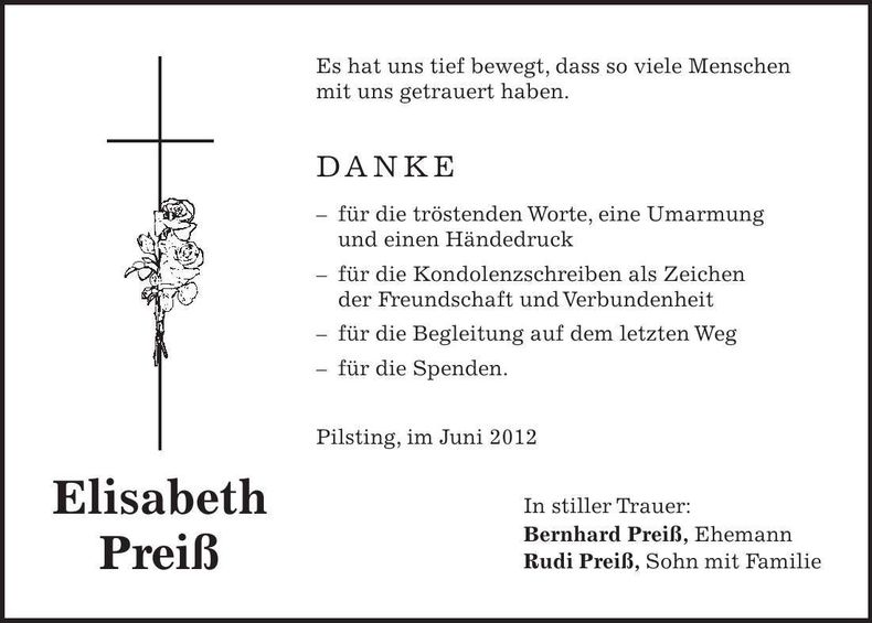 Traueranzeige Elisabeth Preiß