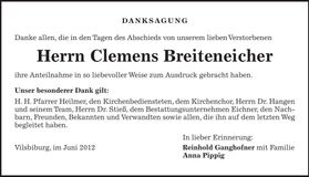 Traueranzeige Clemens Breiteneicher