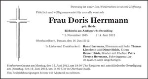 Traueranzeige Doris Herrmann
