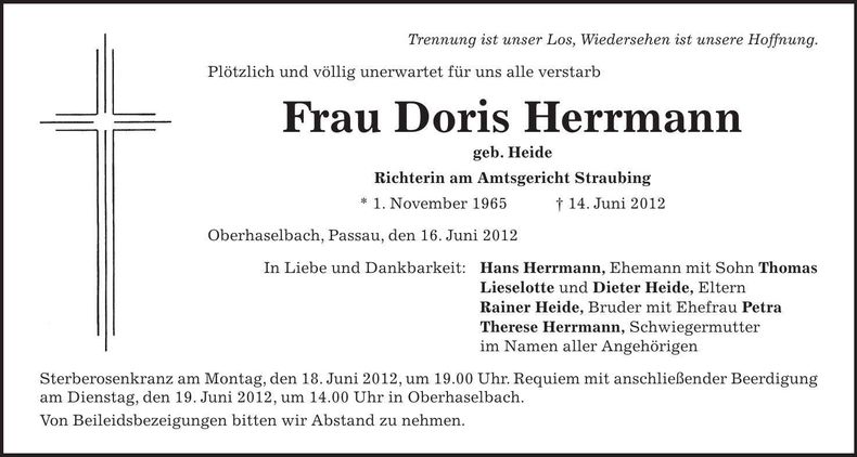 Traueranzeige Doris Herrmann
