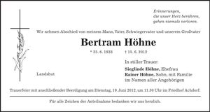 Traueranzeige Bertram Höhne