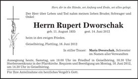 Traueranzeige Rupert Dworschak
