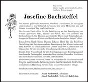 Traueranzeige Josefine Bachsteffel