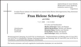 Traueranzeige Helene Schweiger