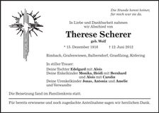 Traueranzeige Therese Scherer