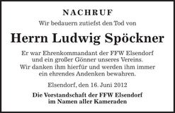 Traueranzeige Ludwig Spöckner