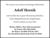 Traueranzeige Adolf Hornik
