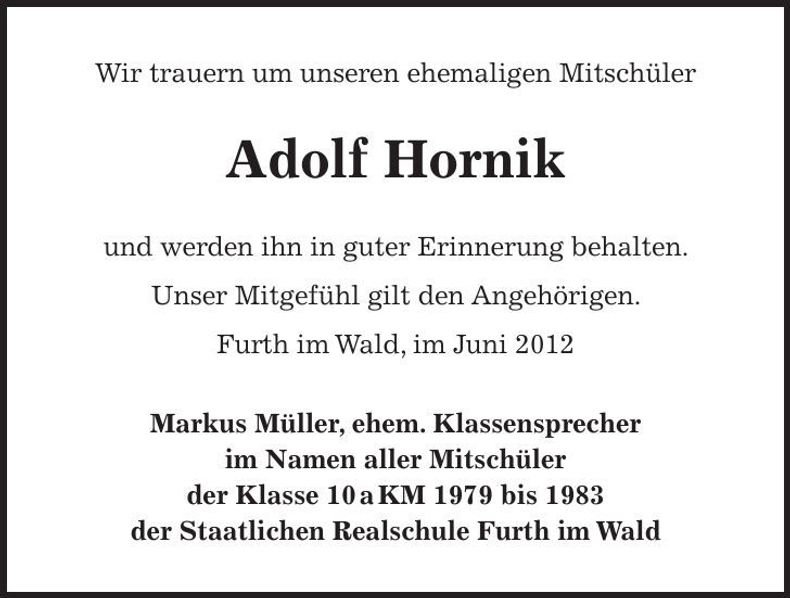 Traueranzeige Adolf Hornik