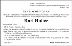 Traueranzeige Karl Huber