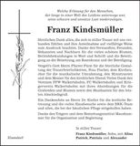 Traueranzeige Franz Kindsmüller