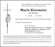 Traueranzeige Maria Kiermaier