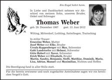 Traueranzeige Thomas Weber