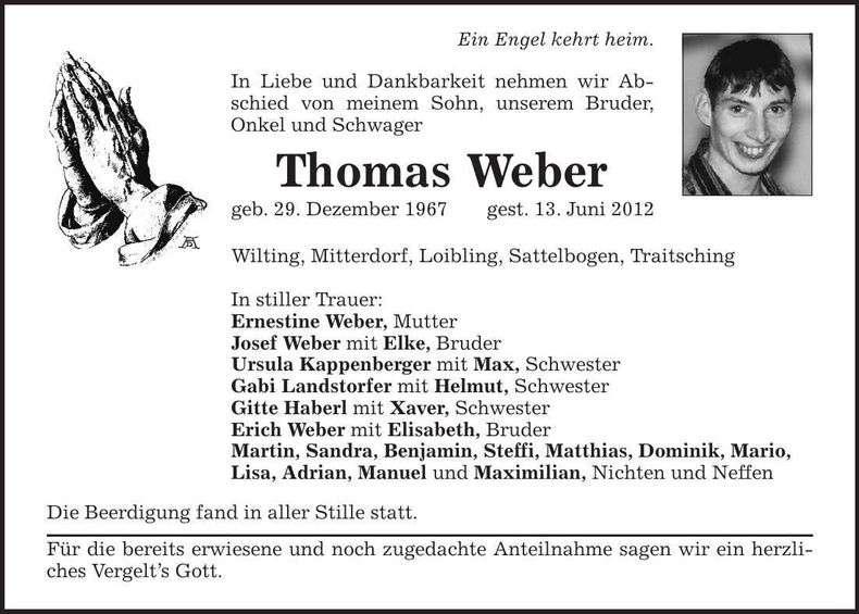 Traueranzeige Thomas Weber