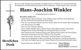 Traueranzeige Hans-Joachim Winkler
