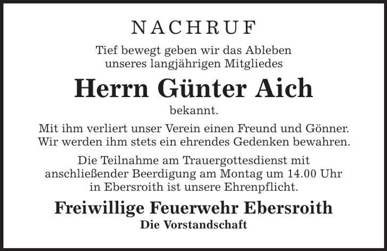 Traueranzeige Günter Aich