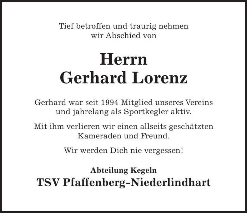 Traueranzeige Gerhard Lorenz