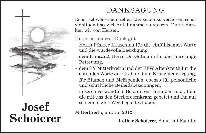 Traueranzeige Josef Schoierer