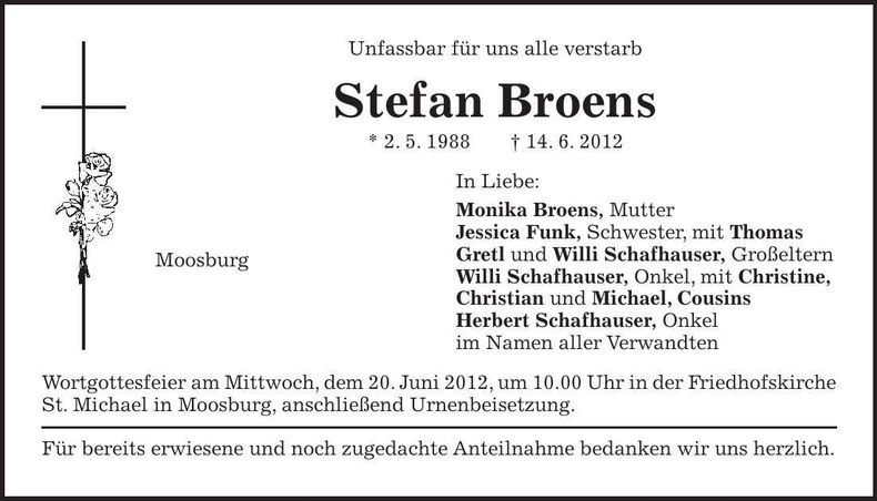 Traueranzeige Stefan Broens