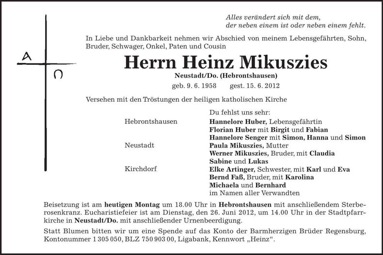 Traueranzeige Heinz Mikuszies