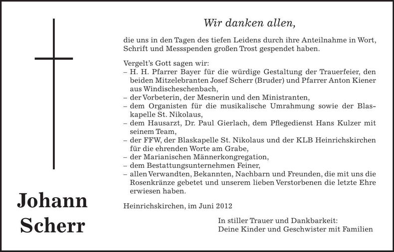 Traueranzeige Josef Scherr
