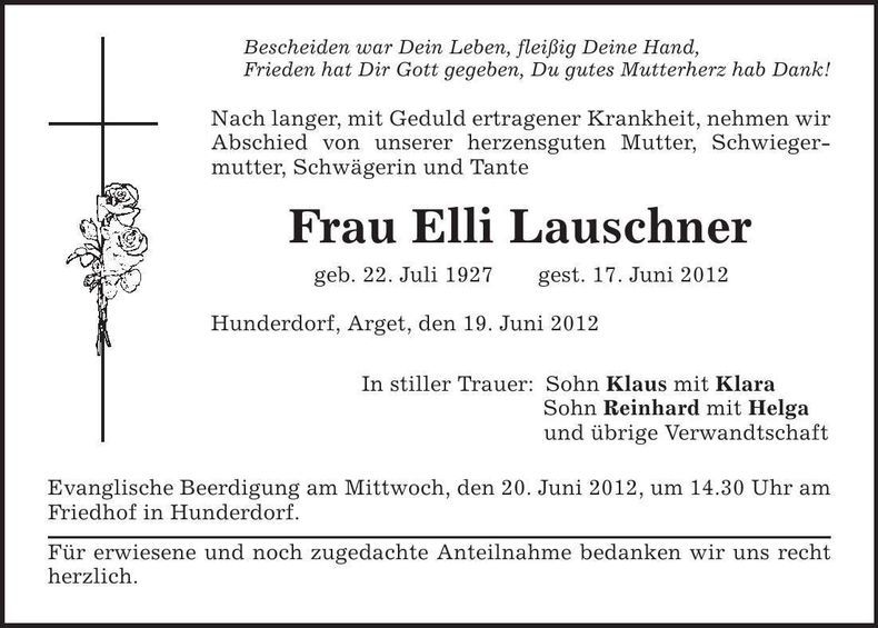 Traueranzeige Elli Lauschner