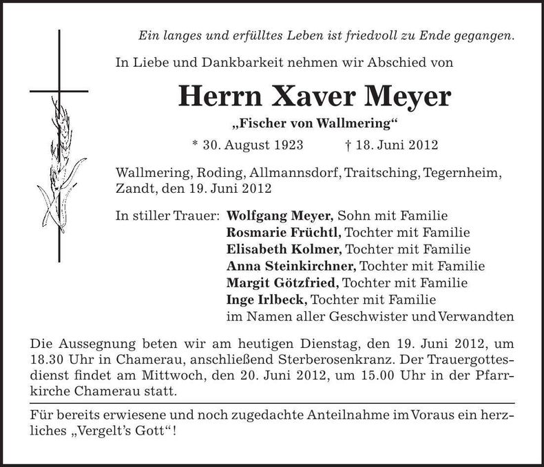 Traueranzeige Xaver Meyer