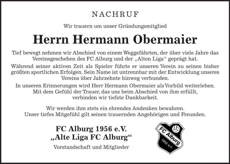 Traueranzeige Hermann Obermaier