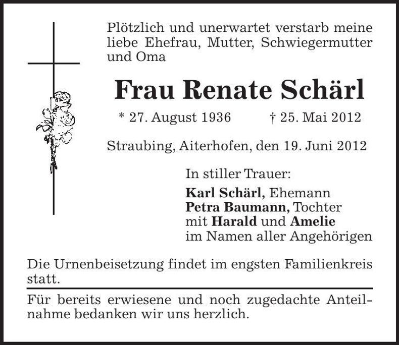 Traueranzeige Renate Schärl