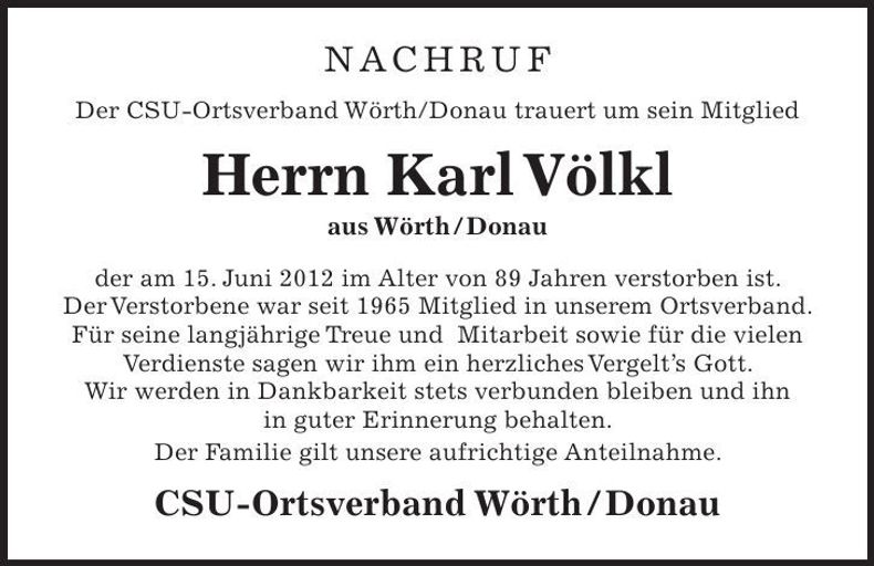 Traueranzeige Karl Völkl