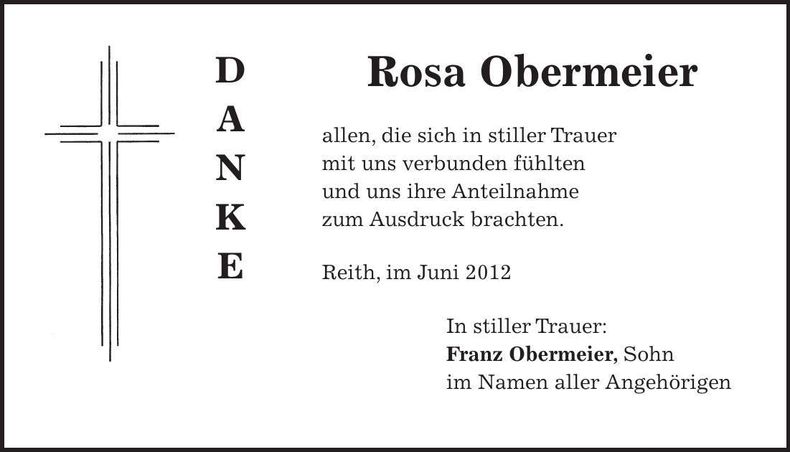 Traueranzeige Rosa Obermeier