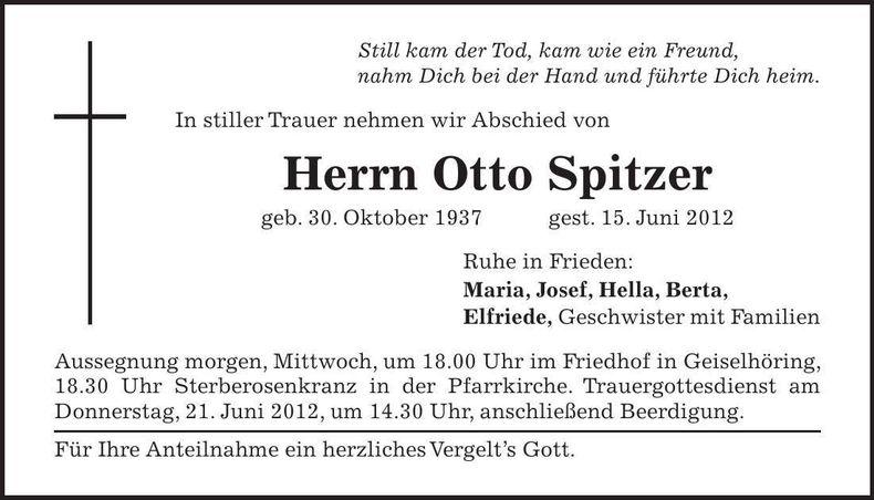 Traueranzeige Otto Spitzer