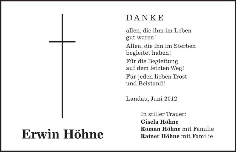 Traueranzeige Erwin Höhne