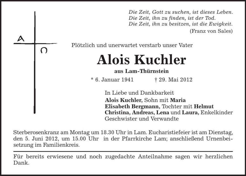 Traueranzeige Alois Kuchler