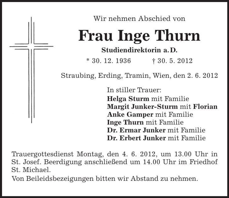 Traueranzeige Inge Thurn