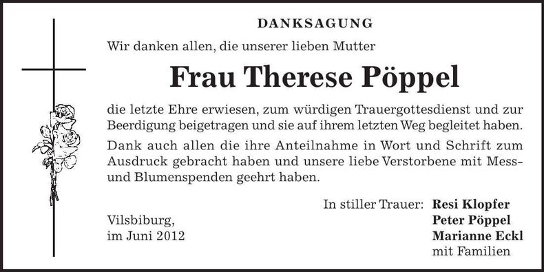 Traueranzeige Therese Pöppel