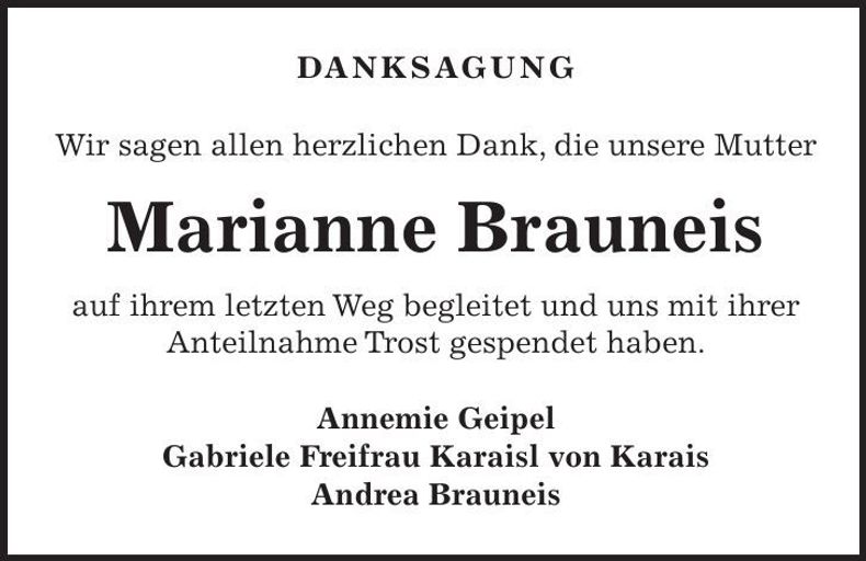 Traueranzeige Marianne Brauneis