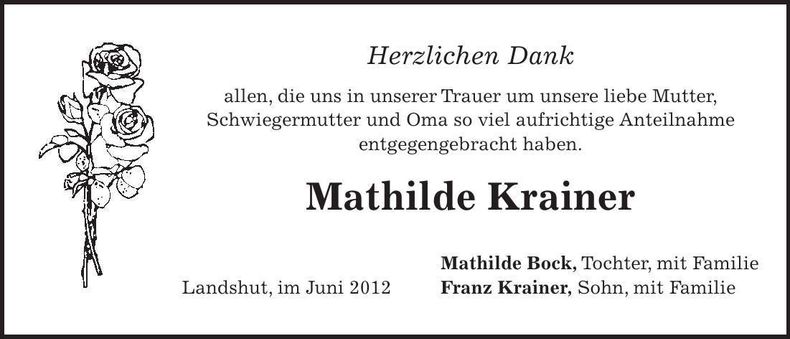 Traueranzeige Mathilde Krainer